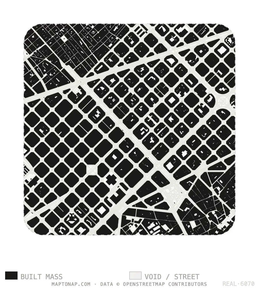 Figure ground map of L'Eixample, Barcelona, generated in MapToNap