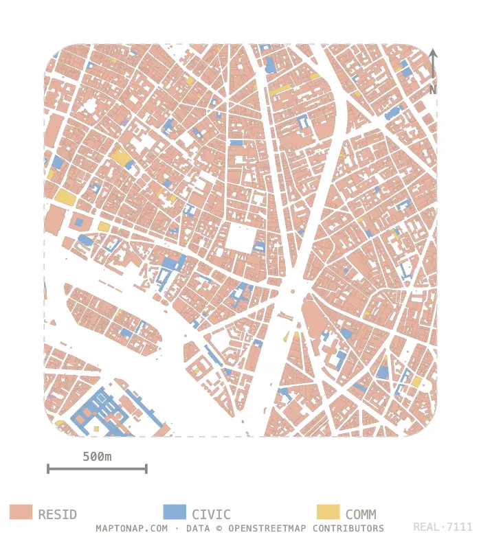 Land use map of Le Marais, Paris