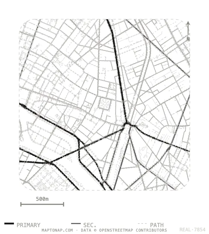 Street network map of Le Marais, Paris